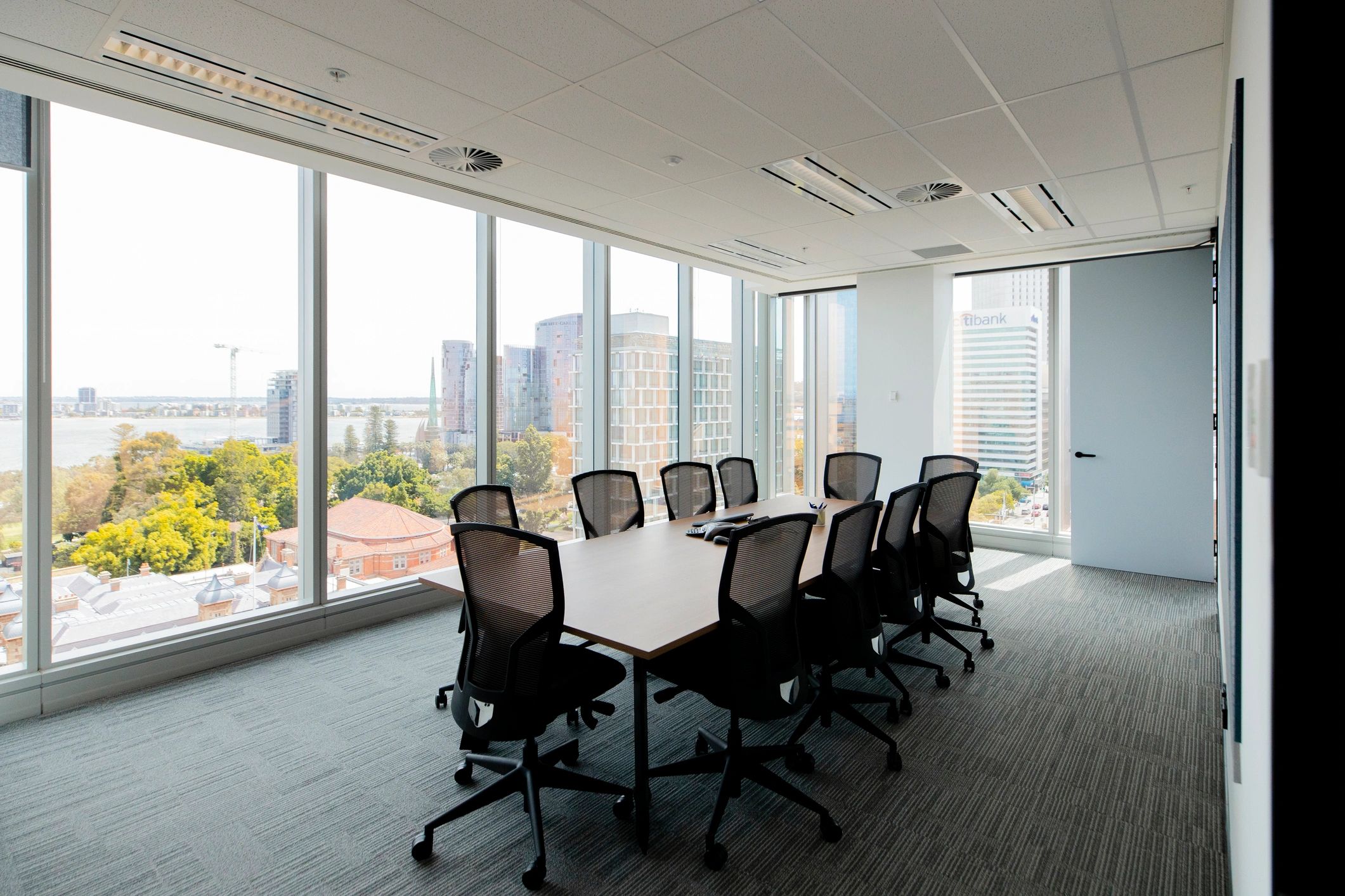 Professional boardroom prepared for legal consultation